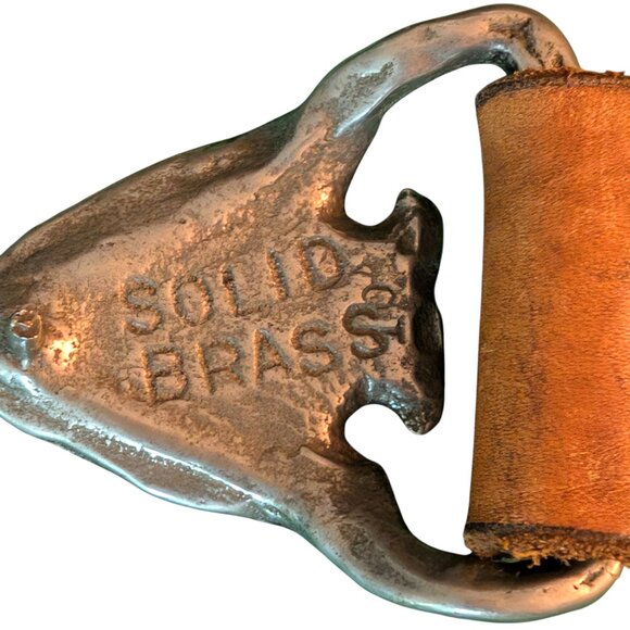 Vintage Handmade? Unisex Sz 28"-33" Leather Screaming Eagle Brass Arrowhead Belt - Picture 8 of 10